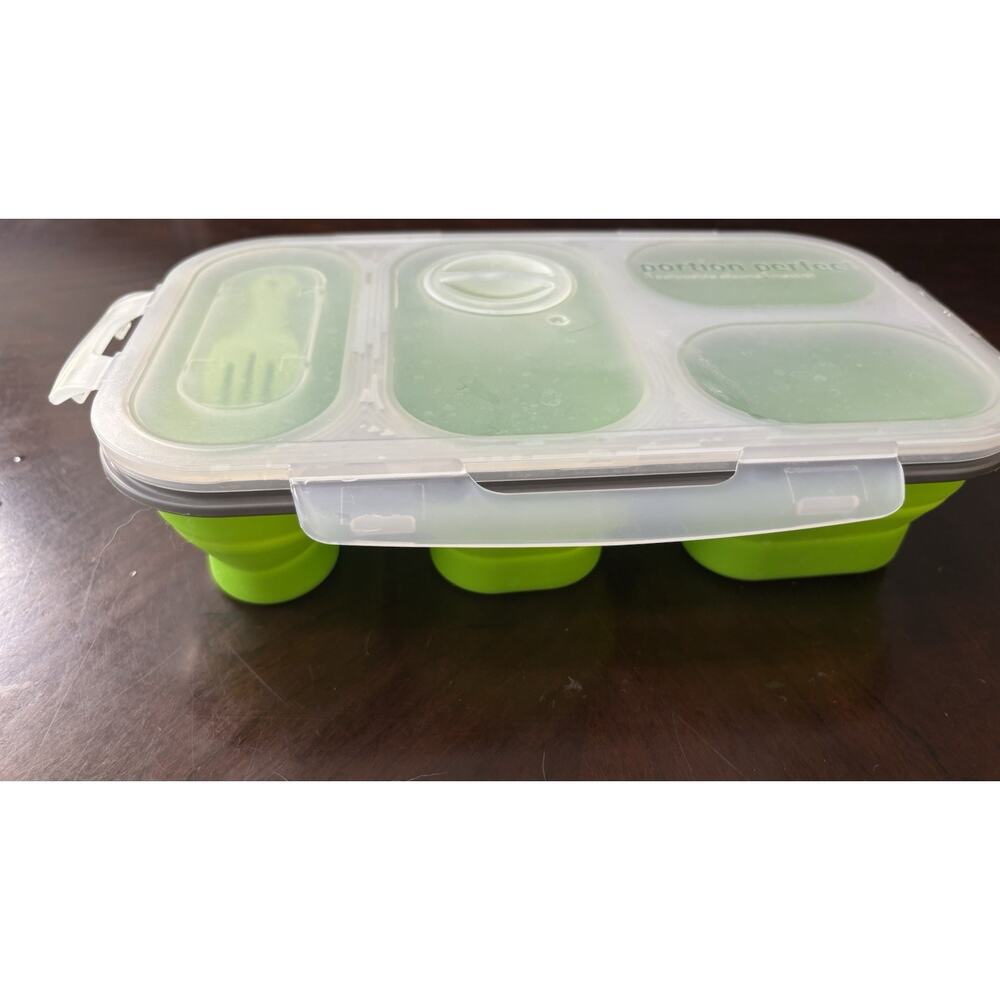 Smart Planet Large 3 Compartment Eco Silicone Collapsible Meal Kit Green
